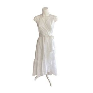 Charter Club White Eyelet Lace Dress Ruffle Hem Size 8 NEW‎